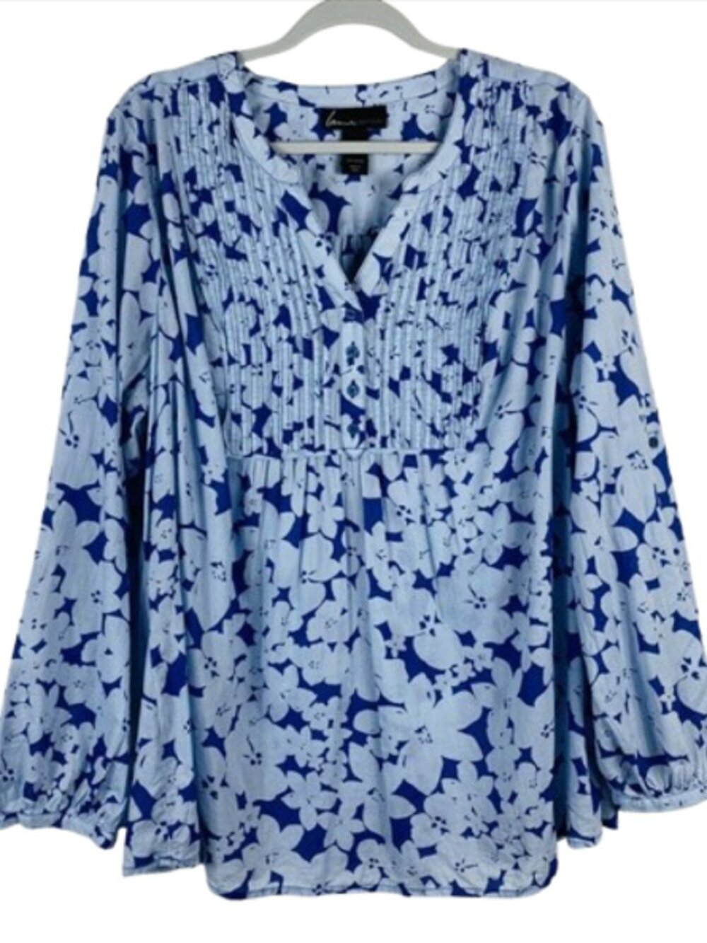 Lane Bryant Blue Floral Print Pintuck Blouse 14/16